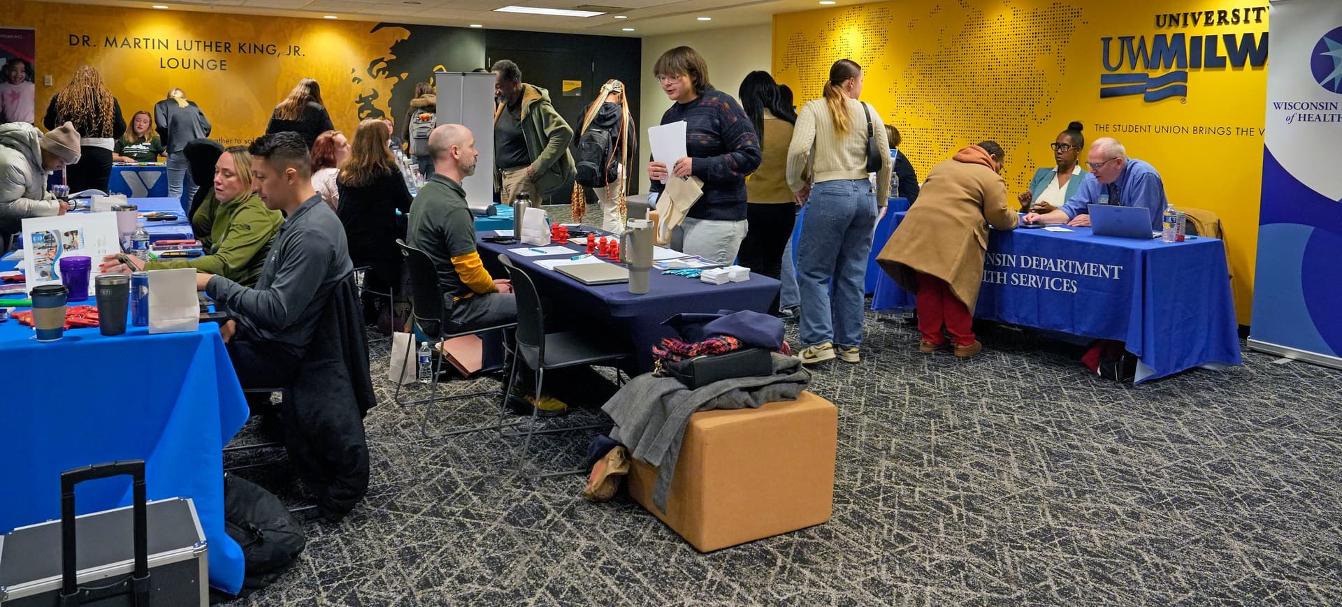 Students attend a career fair in February at the University of Wisconsin-Milwaukee.