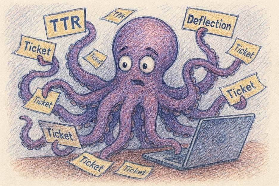 A cartoon of an octopus with many signs around it